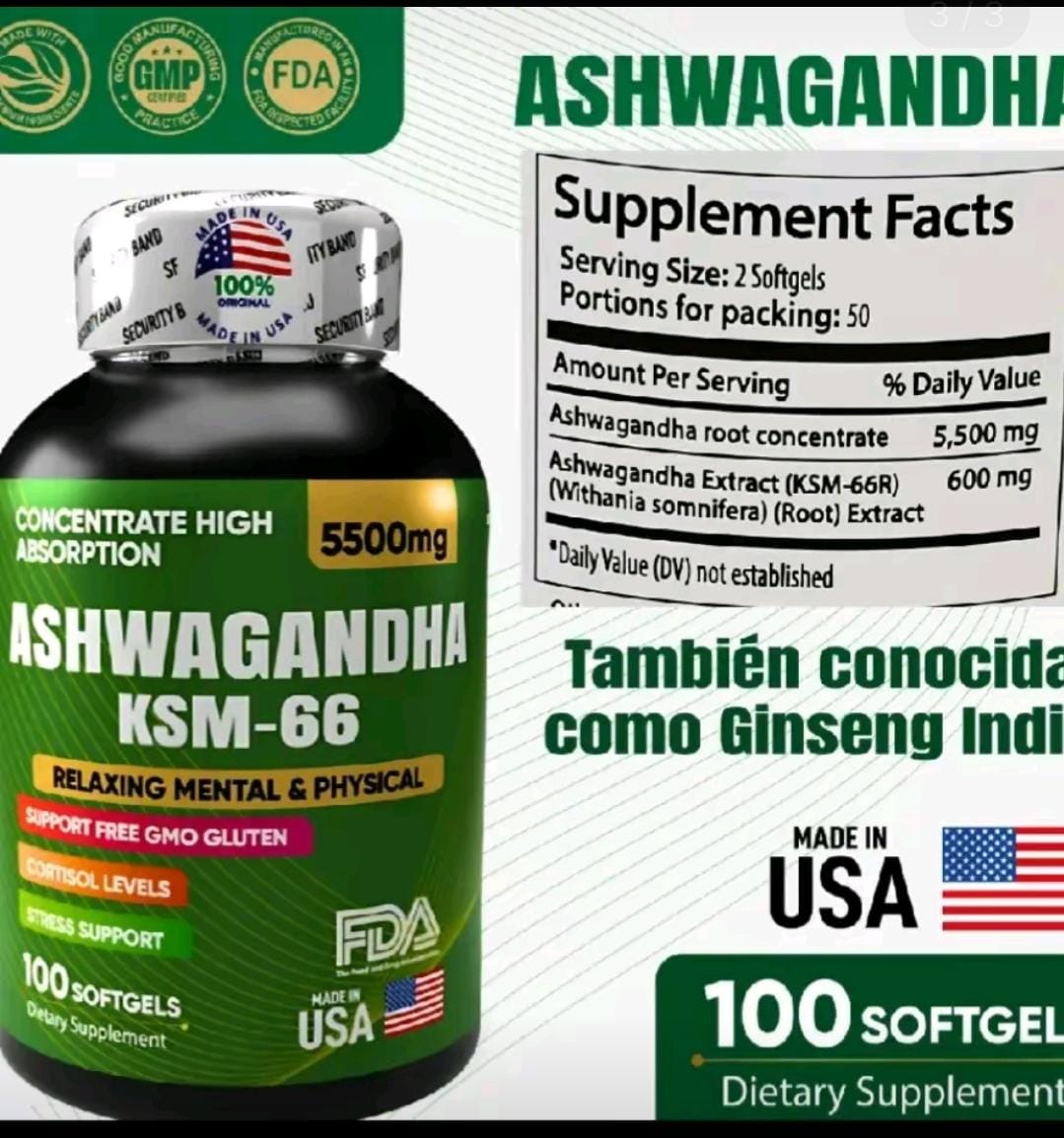 Cápsulas de Ashwagandha KSM-66 con empaque sellado